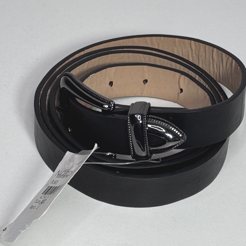 Nordstrom‎ Black Western Belt Gunmetal Buckle Metal Tip XXL New TBS95887HI